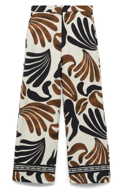 Mango Karina Print Wide Leg Pants In Ecru