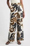 Mango Karina Print Wide Leg Pants In Sand