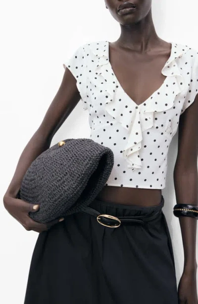 Mango Cropped Ruffle Detail Blouse In White