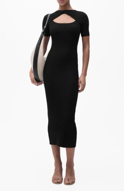 Mango Keyhole Rib Midi Dress In Black