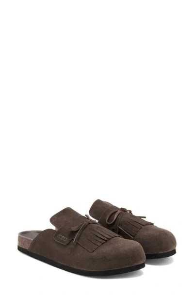 Mango Kiltie Fringe Clog In Brown