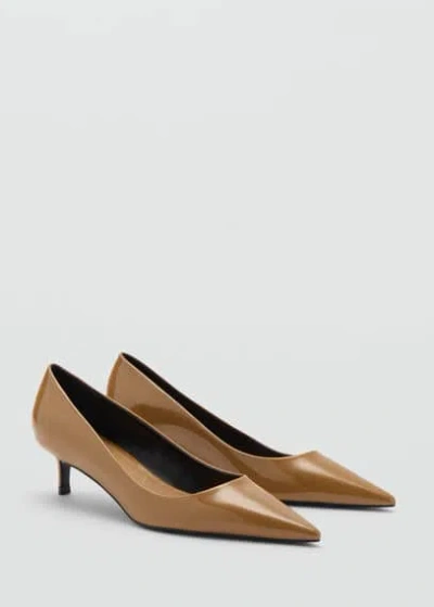 Mango Patent Leather Effect Kitten Heel Shoe Medium Brown