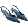 Mango Kitten Heel Pointed Toe Pump In Blue