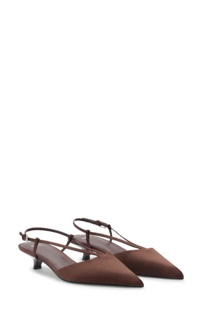 Mango Kitten Heel Pointed Toe Slingback Pump In Chocolate