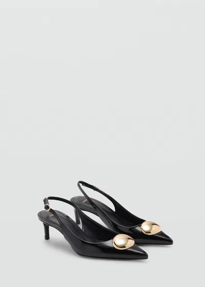 Mango Kitten-heel Shoes With Metallic Decoration Black