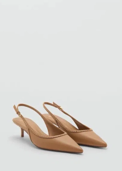 Mango Kitten-heel Shoes With Stud Detail Medium Brown In Marron Moyen