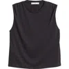 Mango Kiwi Gathered Shoulder Sleeveless T-shirt In Black