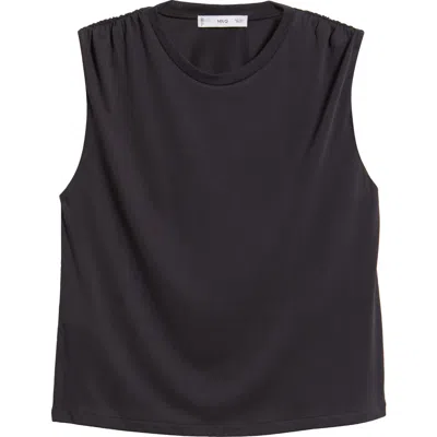 Mango Kiwi Gathered Shoulder Sleeveless T-shirt In Black