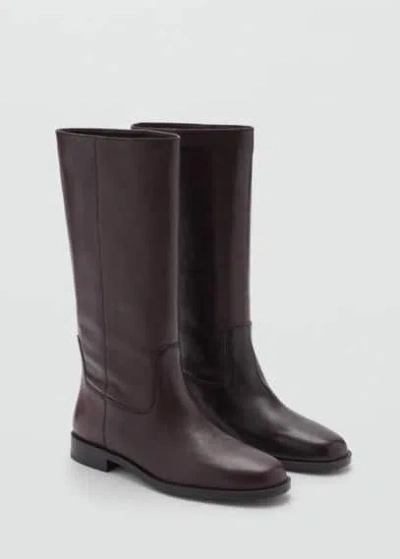 Mango - Bottes Hautes Cuir Chocolat - 41 - Femme In Chocolate
