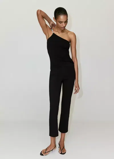 Mango Knit Asymmetric Top In Black