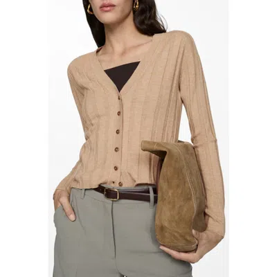 Mango Knit Cardigan In Light Tan
