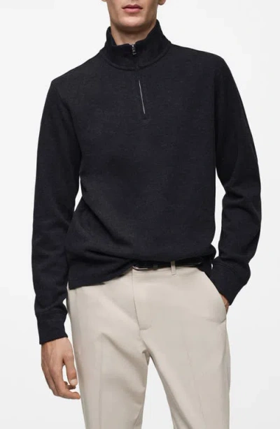 Mango Knit Cotton Blend Sweatshirt In Charcoal