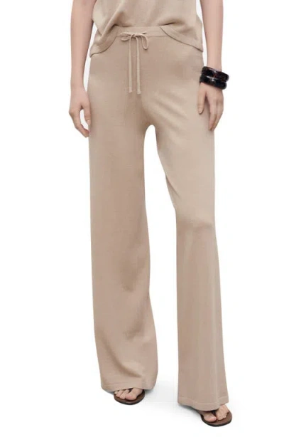 Mango Knit Drawstring Straight Leg Pants In Neutral