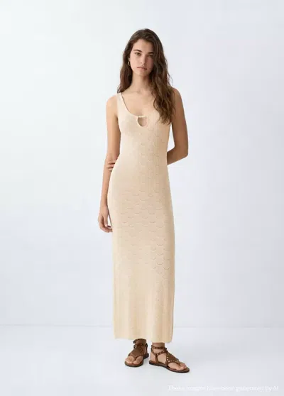 Mango Knit Dress With Bead Details In Gold