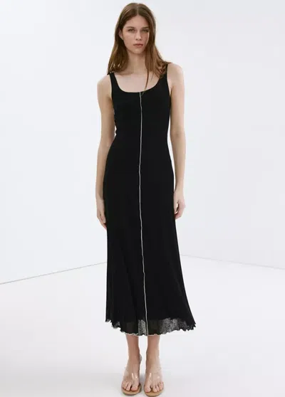 Mango Knit Dress With Contrasting Stitching Detail In Black