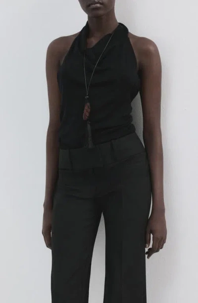 Mango Knit Halter Neck Open Back Top In Black