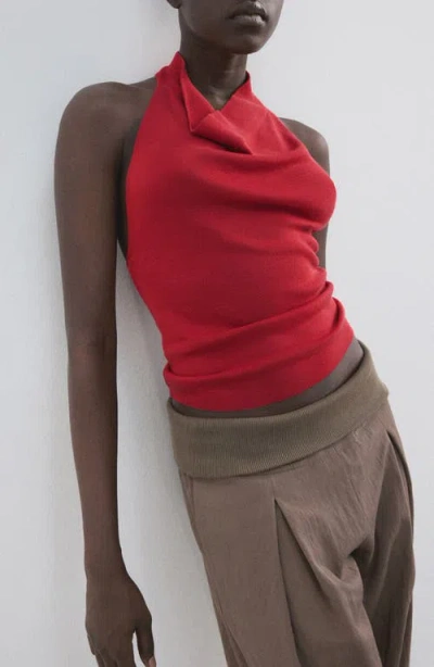 Mango Knit Halter Neck Open Back Top In Brown