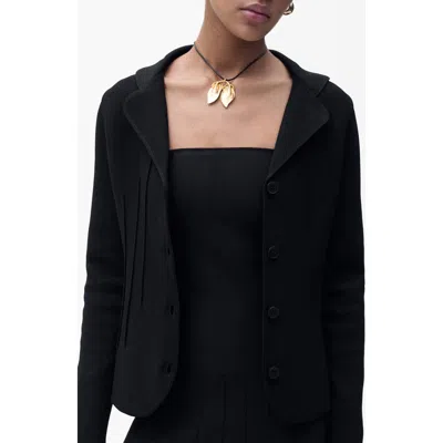 Mango Knit Jacket With Lapel Collar In Black