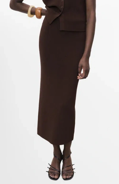 Mango Knit Midi Skirt In Brown