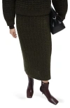 Mango Knit Midi Skirt In Khaki Green