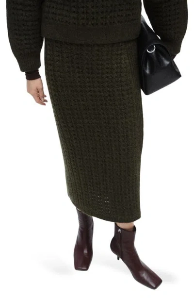 Mango Knit Midi Skirt In Khaki Green