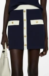 Mango Knit Miniskirt In Dark Navy