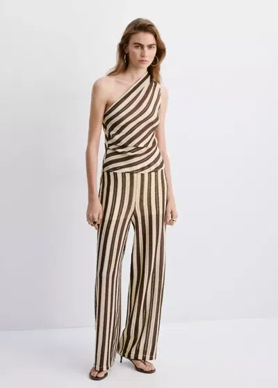 Mango Knit Pants With Stripes In Brown