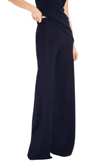 Mango Knit Pull-on Wide Leg Pants In Blue