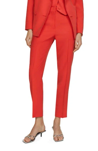 Mango Knit Straight Leg Pants In Coral Red