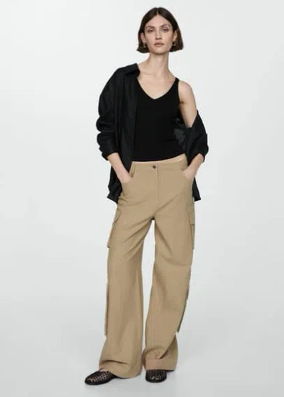 Mango Knit Strap Top Black In Black
