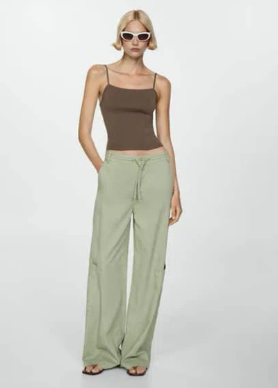 Mango Knit Strap Top Khaki