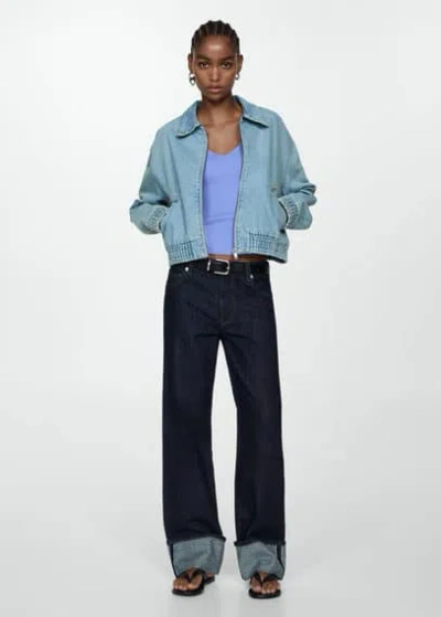 Mango Knit Strap Top Sky Blue