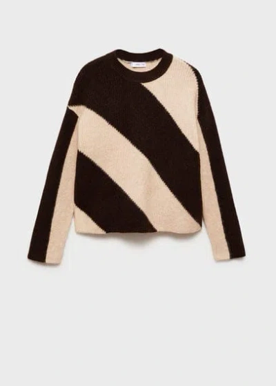 Mango Round-neck Striped Sweater Medium Brown