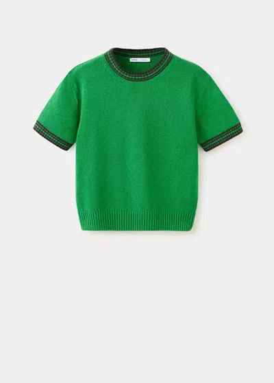 Mango Knit Sweater With Contrasting Trim In Green