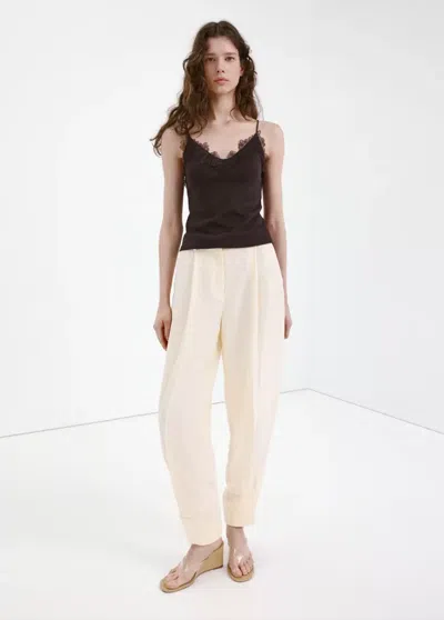 Mango Knit Top With Lace Detail In Brown