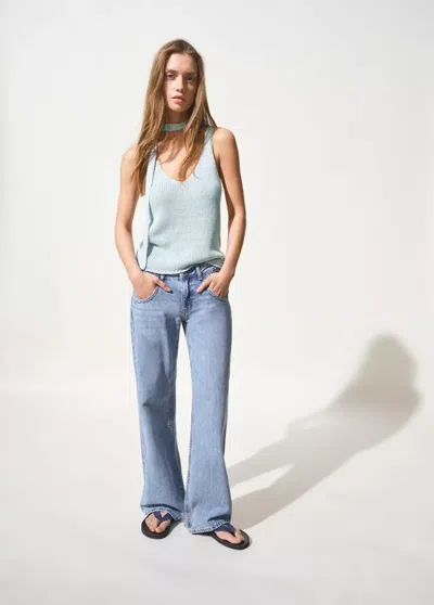 Mango Knit Top With Scarf Detail In Blue