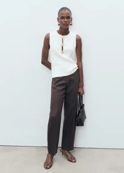 Mango Knit Top With Sun Detail Ecru In White