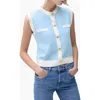 Mango Knitted Waistcoat With Contrast Piping Turquoise In Turquoise