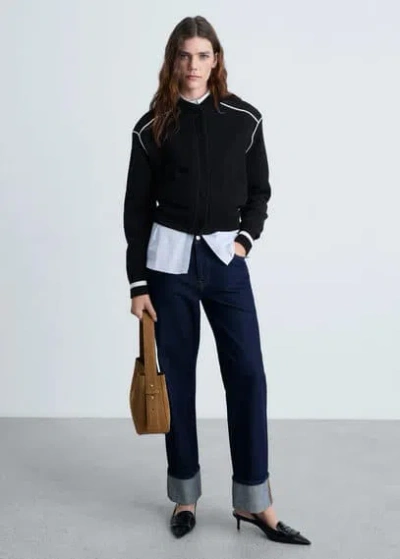 Mango Knitted Bomber Jacket Black