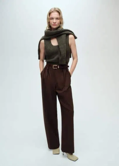 Mango Knitted Cropped Top Khaki