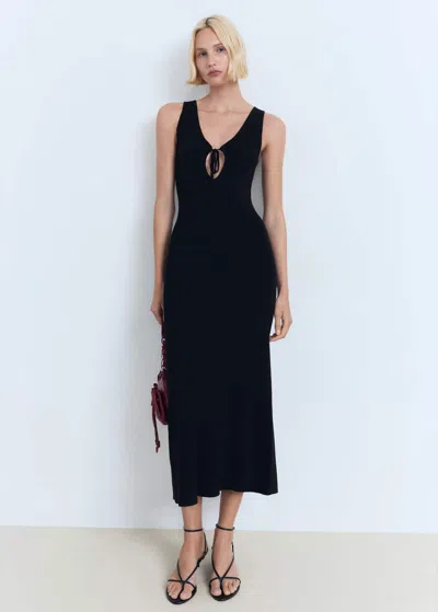Mango Knitted Dress With Bow Neckline Black