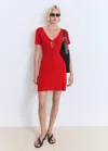 Mango Knitted Dress With Bow Neckline Red