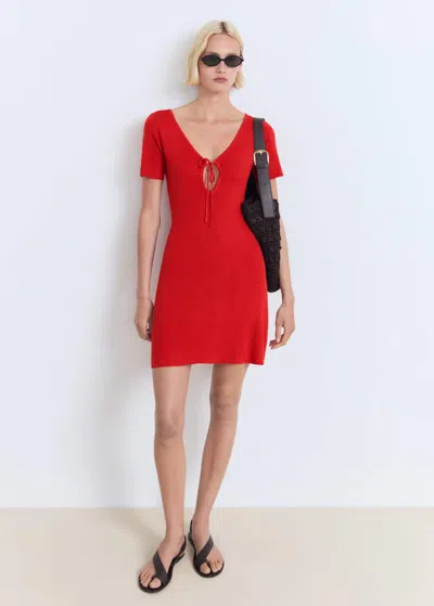Mango Knitted Dress With Bow Neckline Red
