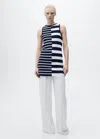 Mango Knitted Dress With Combined Stripes Dark Navy In Dark Navy