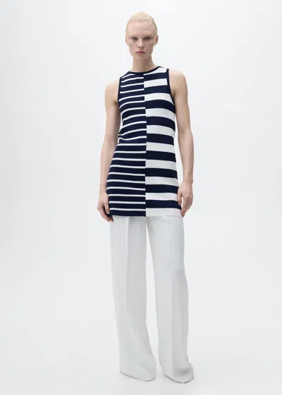 Mango Knitted Dress With Combined Stripes Dark Navy
