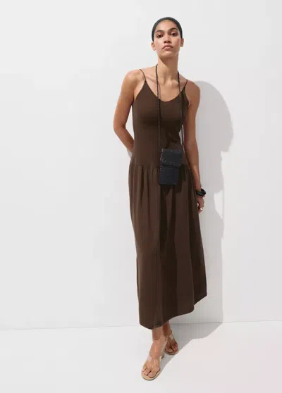 Mango Knitted Dress With Gathered Detail In Chocolate