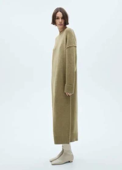 Mango Knitted Dress With Ribbed Finishes Medium Green