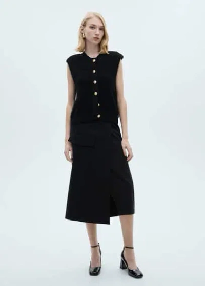Mango Knitted Gilet With Buttons Black