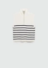 Mango Oversize Stripe Quarter Zip Sweater In Écru