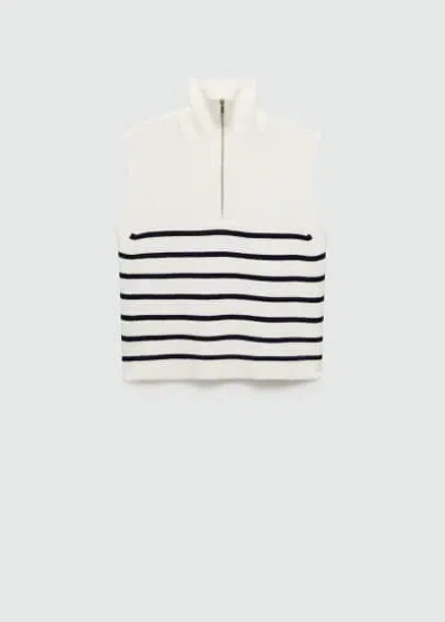 Mango Oversize Stripe Quarter Zip Sweater In Écru